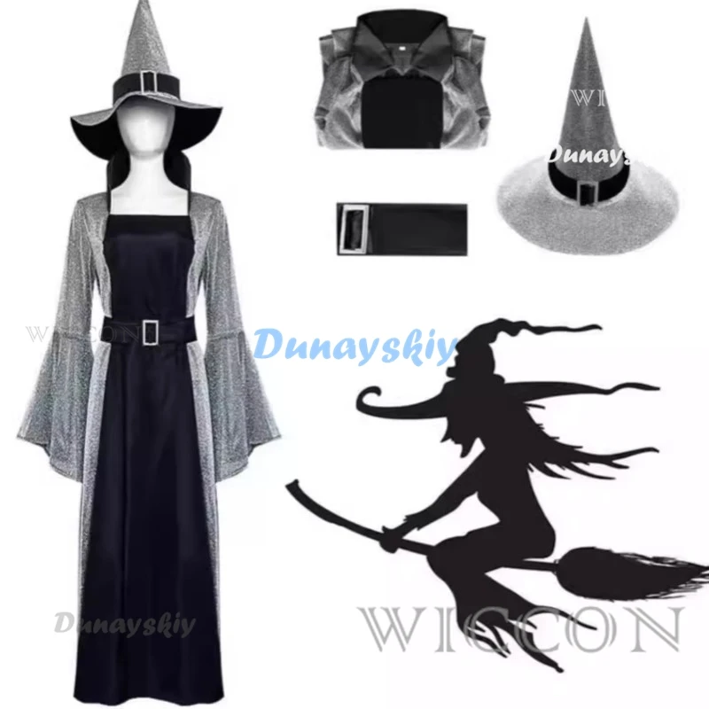 

2024 косплей платье ведьмы на Хэллоуин и шляпа средневековые маскарадные костюмы колдун маскарадный костюм ведьмы
