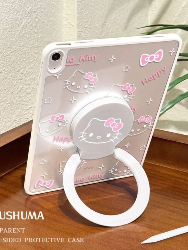Sanrios Hello Kittys Cute Ipad10 Tablet Shell New Style Acrylic Cartoon Desktop with Stand Girl Heart Tablet Protect Back Shell