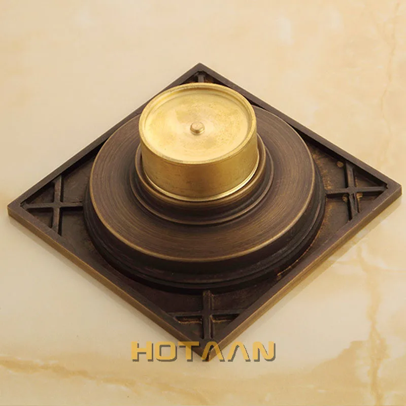 . High Quality Antique Brass Carved Flower Art Bathroom Accessory Floor Drain Waste Grate100mm*100mm YT-2104