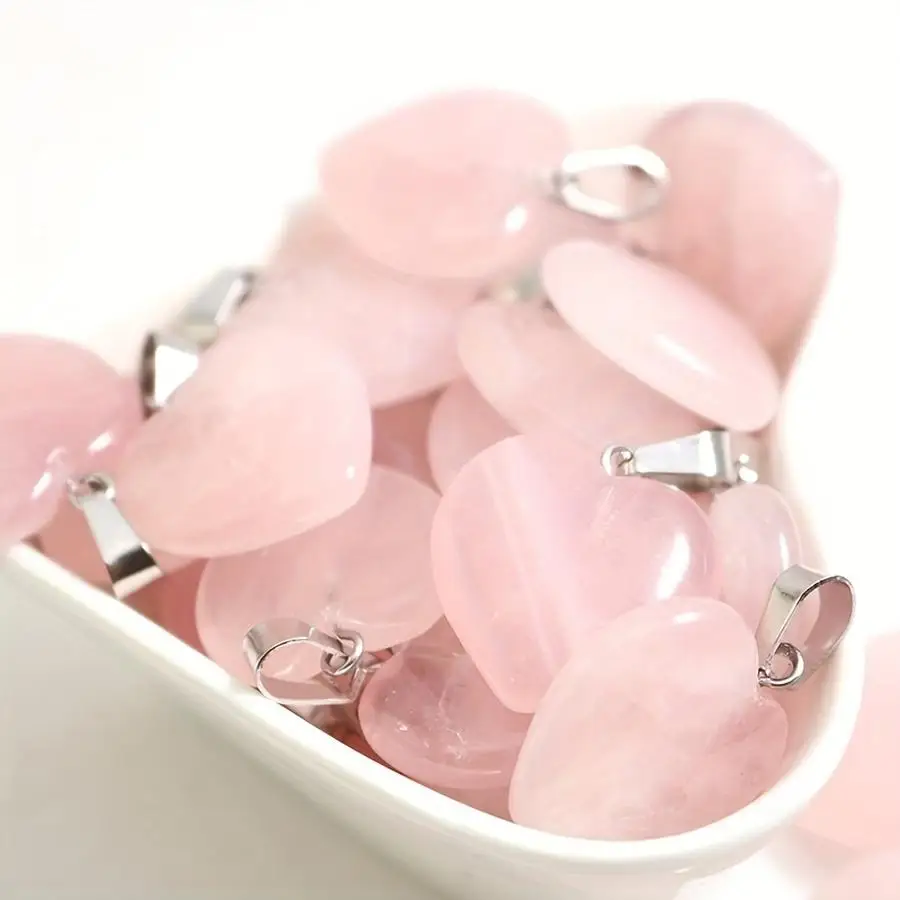 1/5/10/20/50/100pcs sets of heart-shaped natural rose quartz crystal stone pendants for making necklace jewelry Mixed Color Mini