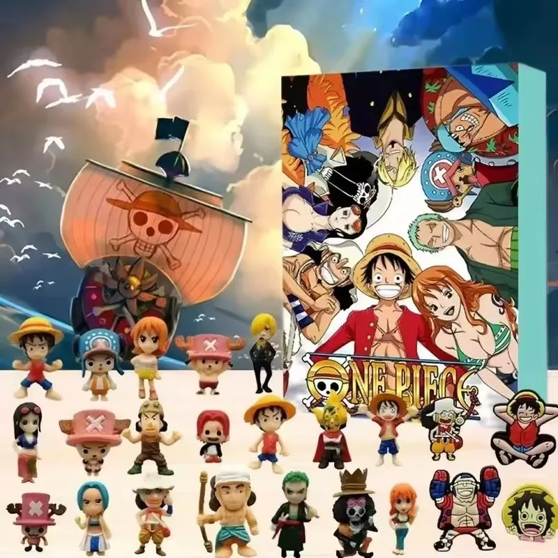 원피스 Luffy 24 일 크리스마스 할로윈 선물 상자 카운트 다운 서프라이즈 출현 달력 상자 PVC 장식 장난감 어린이 선물 용품