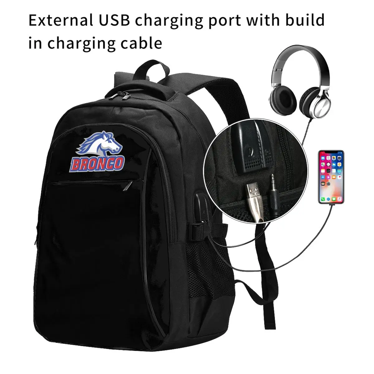 New Bronco Usb Backpacks Fashion Tote Travel Hiking Usb Port Notebook Bags