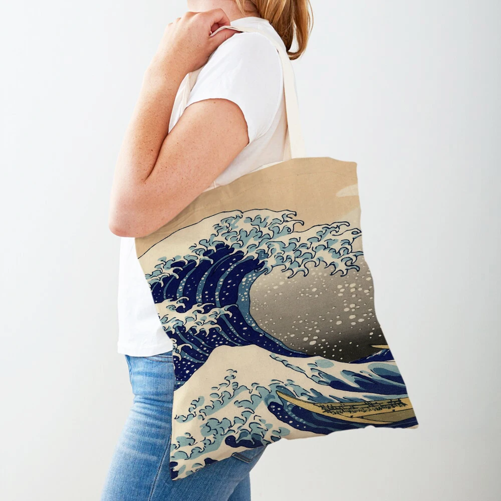 

Japanese Landscape Art Shopper Bags Travel Tote Lady Handbag Both Sides Beauty Scenery Casual Canvas Women Shopping Bag