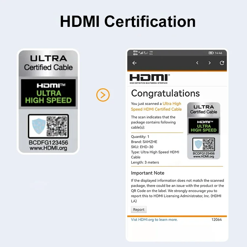 كابل SAMZHE 8K HDMI 2.1 فائق السرعة 48 جيجا بايت في الثانية معتمد لـ PS5 TV Box HUB 8K@60 هرتز HDMI2.1 48 جيجابت في الثانية eARC Dolby Vision HDMI