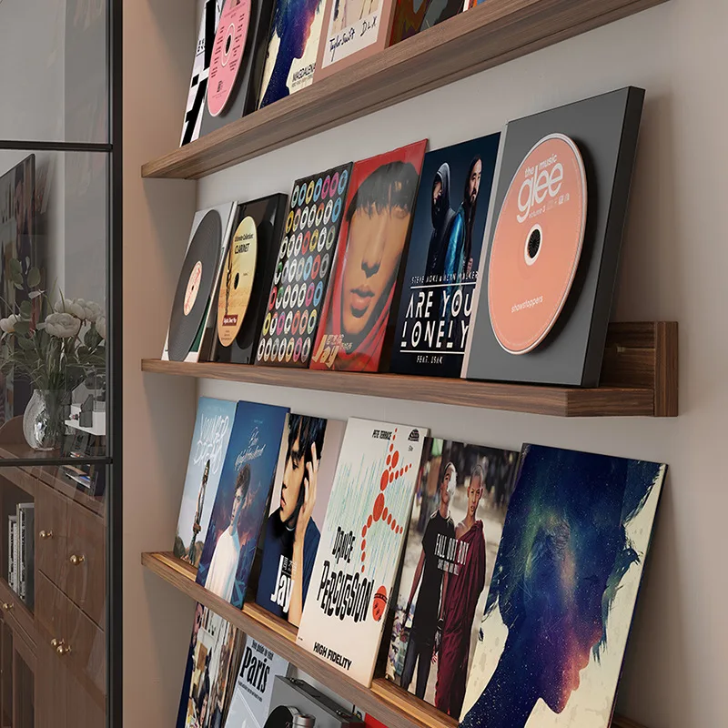 CD Rack Solid Wood Wall Shelf | Vinyl Record Display Holder | Floating Disc Storage Photo Wall Decor