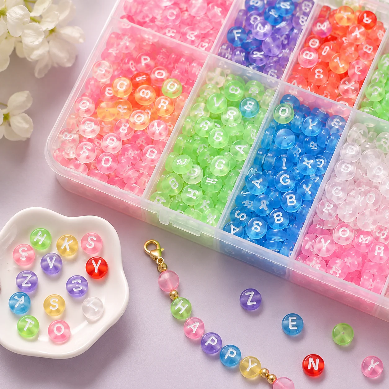 100-800 Stück Klare Acryl-Alphabetperlen Bunte Buchstaben-Abstandsperlen für Armbänder, Halsketten, Schmuck, DIY-Bastelzubehör – Detail 4