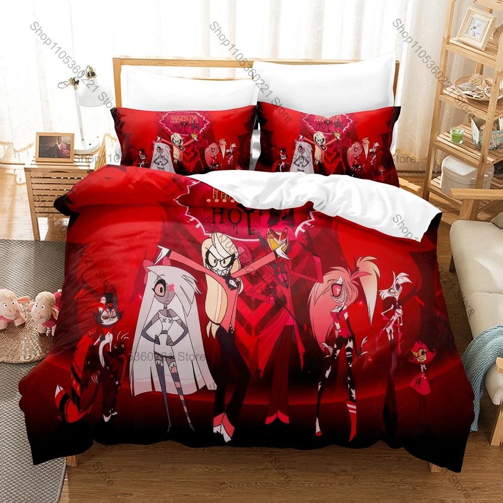 Cool Popular Dark Cartoon Hazbin Hotel The Vees 3PCS Bedding Duvet Cover + 2 Pillowcases Hell Anime Fan Quilt Set