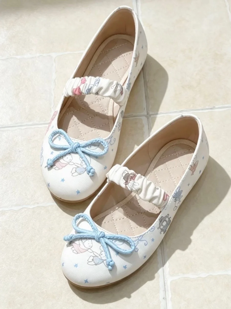 cute-cartoon-round-head-knot-slip-on-flat-ballet-flats-women's-low-cut-single-shoes-elastic-strap-casual-footwear