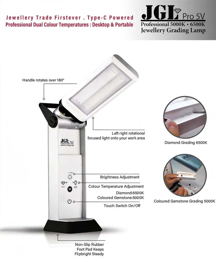 JGL Pro 5V Tragbare Typ-C Schmuck-Bewertungslampe Dual-Modus 5000K 6500K LED-Licht für Gemmologen Diamant- und Edelsteinbewertung – Detail 1