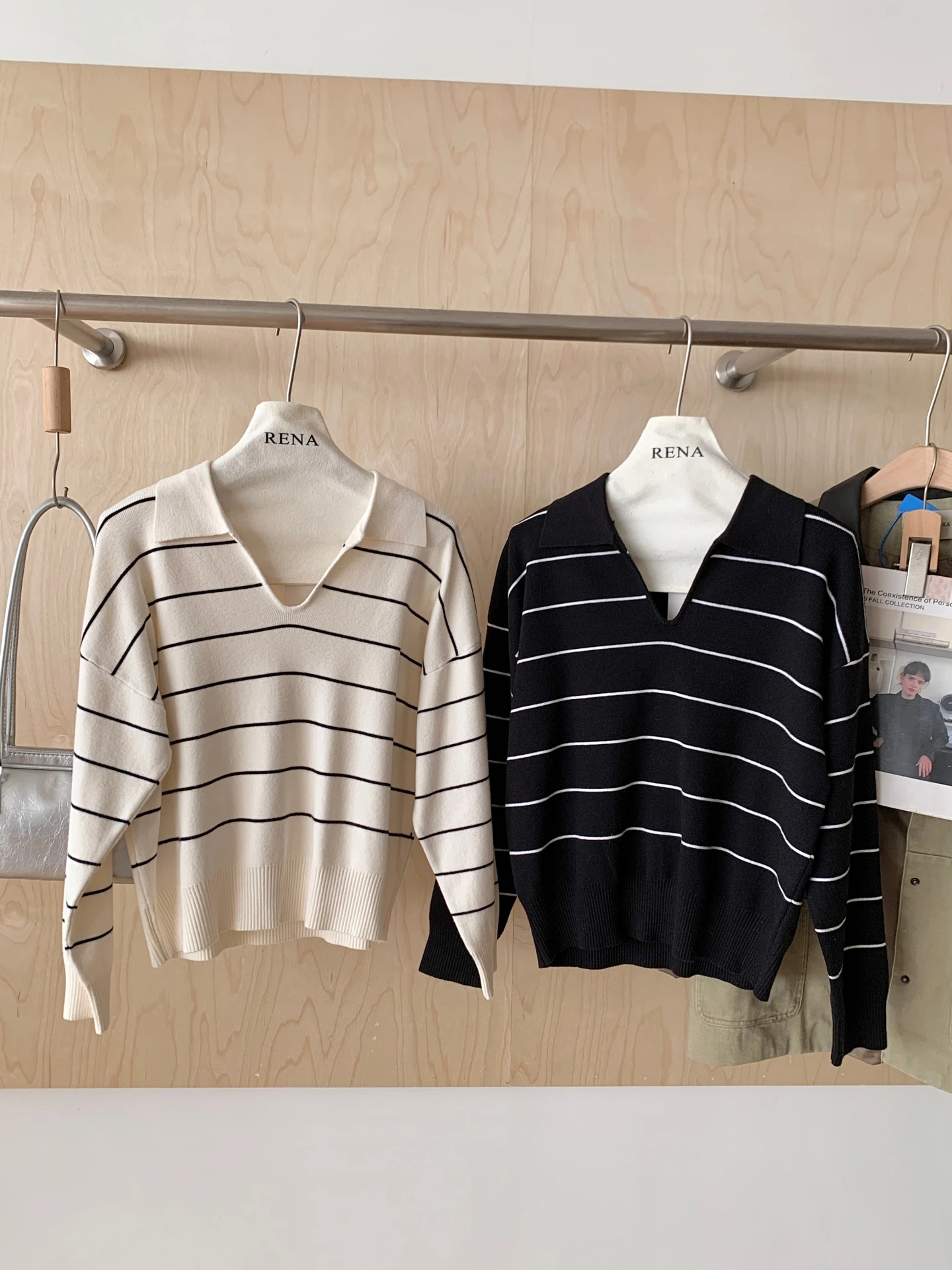 Frauen Herbst Winter V-ausschnitt Langarm Streifen Lose Pullover Dame Casual Streetwear Pullover Grundlegende Jumper Top