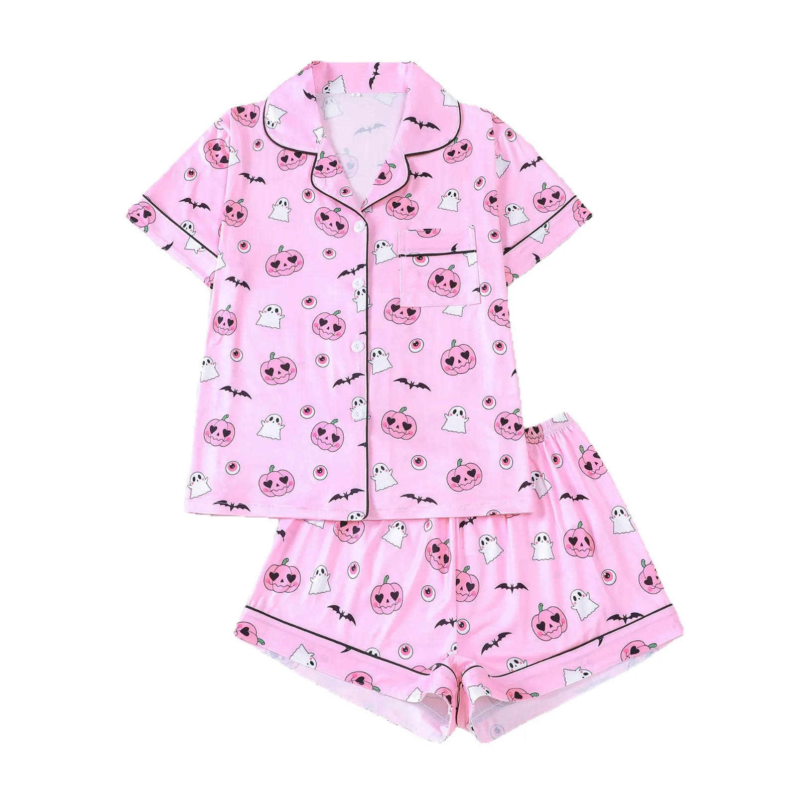 Halloween Pajama Set New Women's Pajama Halloween Printed Shorts Set Sexy Sleepwear L