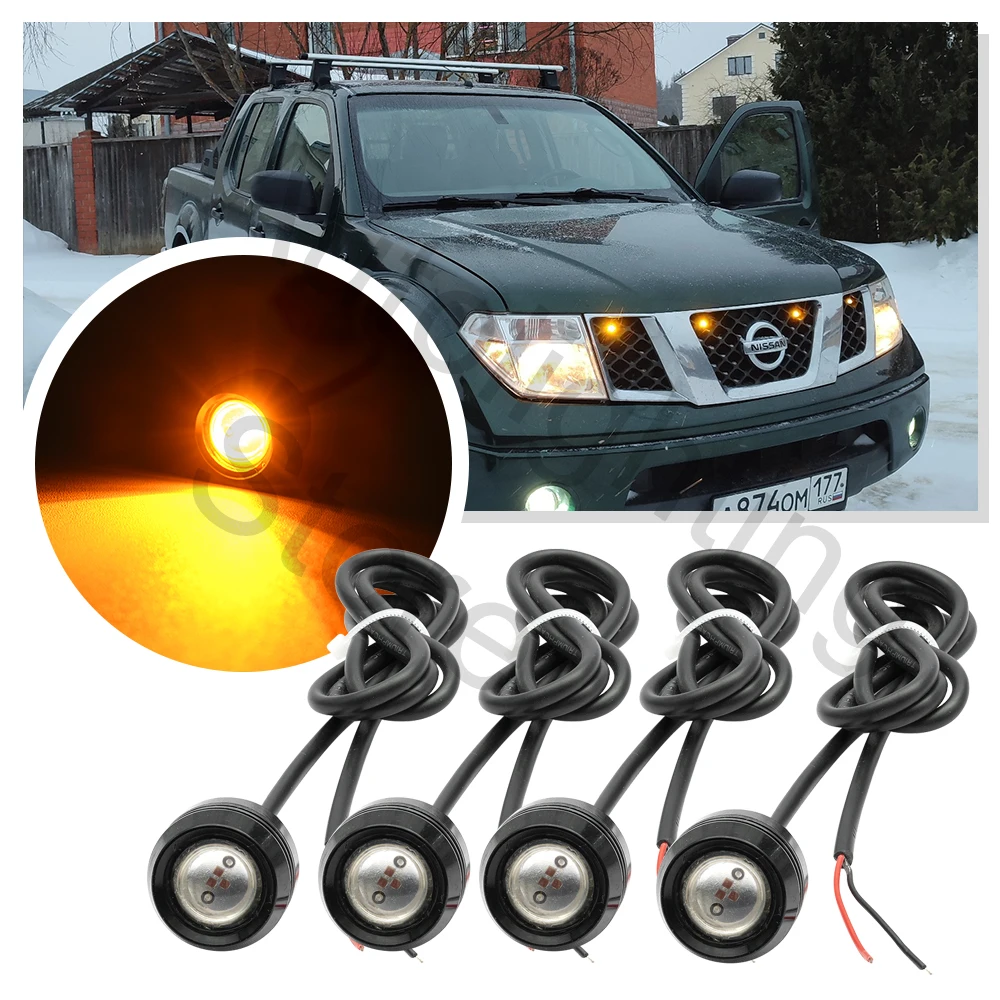 4PCS 3W Led Eagle Eyes Car Front Grille Light Bumper Grill Hood For Nissan x-trail Dodge RAM 1500 2500 3500 Exterior Decorative