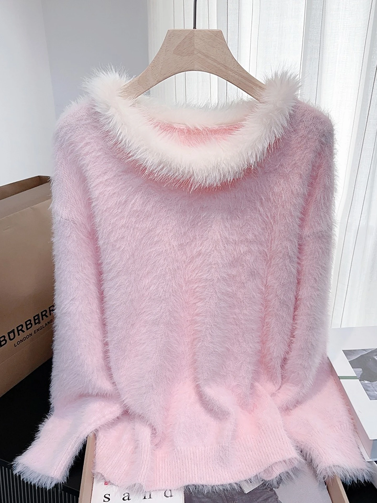 

Милый мягкий вязаный свитер из искусственного меха норки, женский пуловер, осенний милый однотонный плюшевый топ, повседневная женская одежда