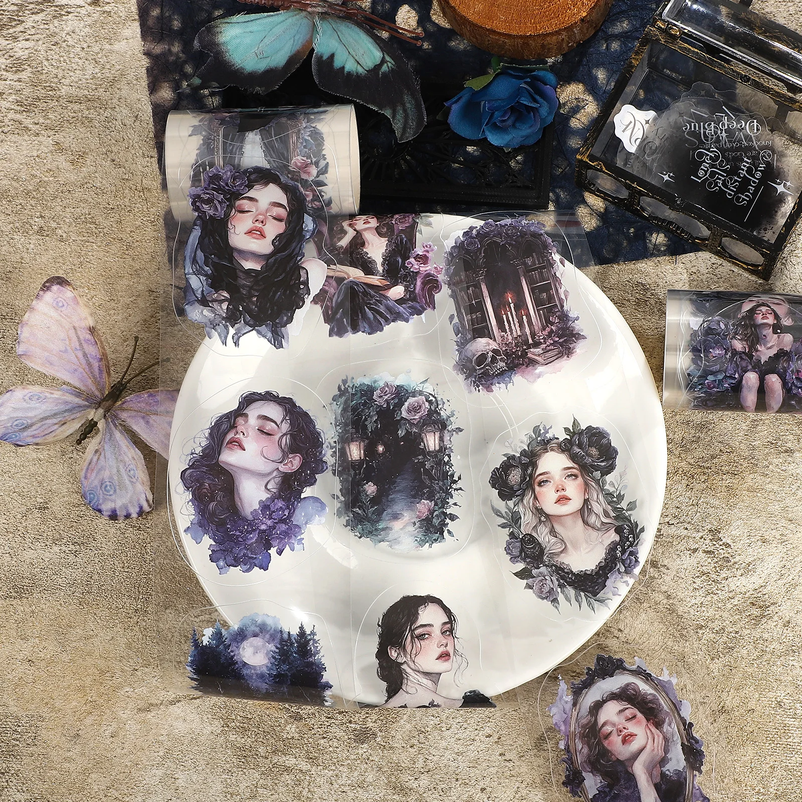 60mm*200cm Vintage Dark Flower Character Landscape PET Tape Creative DIY Journal Material Collage Scrapbooking Stationery
