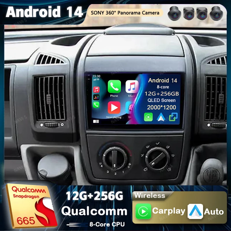 Android 14 For Fiat Ducato Peugeot Boxer Citroen Jumper 2006-2022 2K QLED Android Car Radio Multimedia stereo Player GPS CarPlay