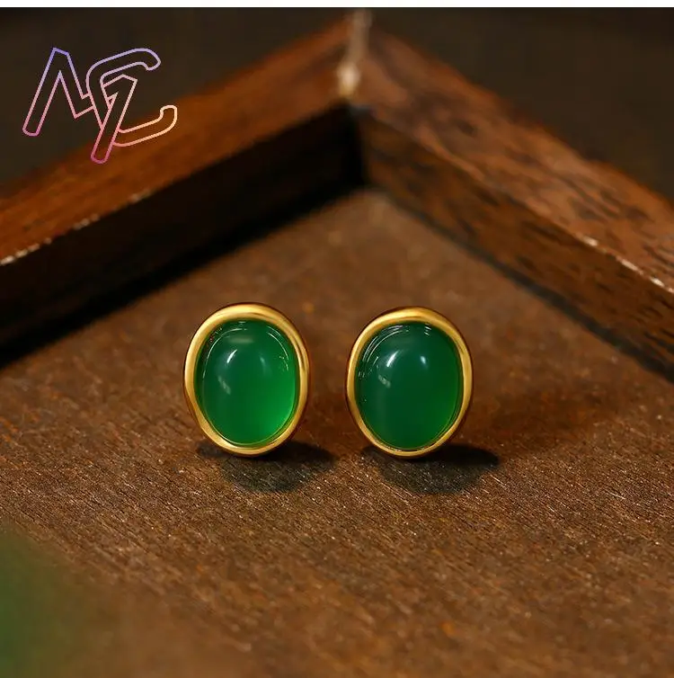 Green Natural Jade Earrings Talismans Luxury Gifts for Women Carved Gemstone Stone Charm Amulet Ear Stud Lucky - view 4