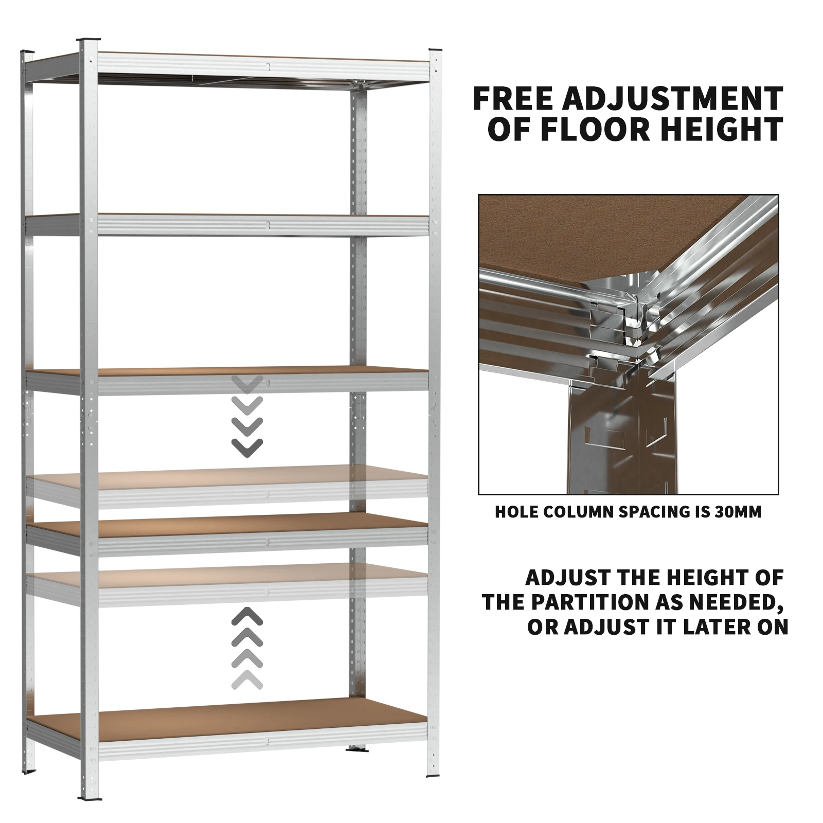 5 Tier Metal Shelving Units Adjustable Shed Shelving Units,Camping Storage Unit with Silver 150 X 70 X 30 cm Pantry Shelves