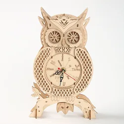 Wooden Owl Desk Standing Pendulum Clock Mechanical Model DIY Assembly Kits 3D Puzzle Toy for Home Decoration Kids Adults Gift