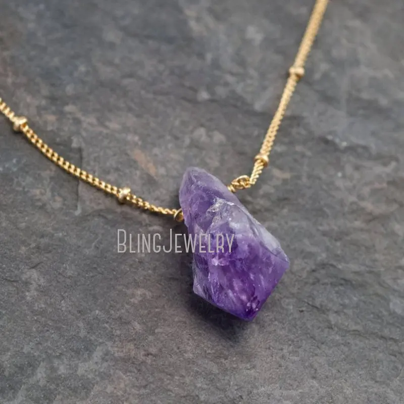 NM18059 Raw Rough Amethyst Or Citrine Point Pendant Necklace Gold Ball Satellite Chain Birthstone Jewelry