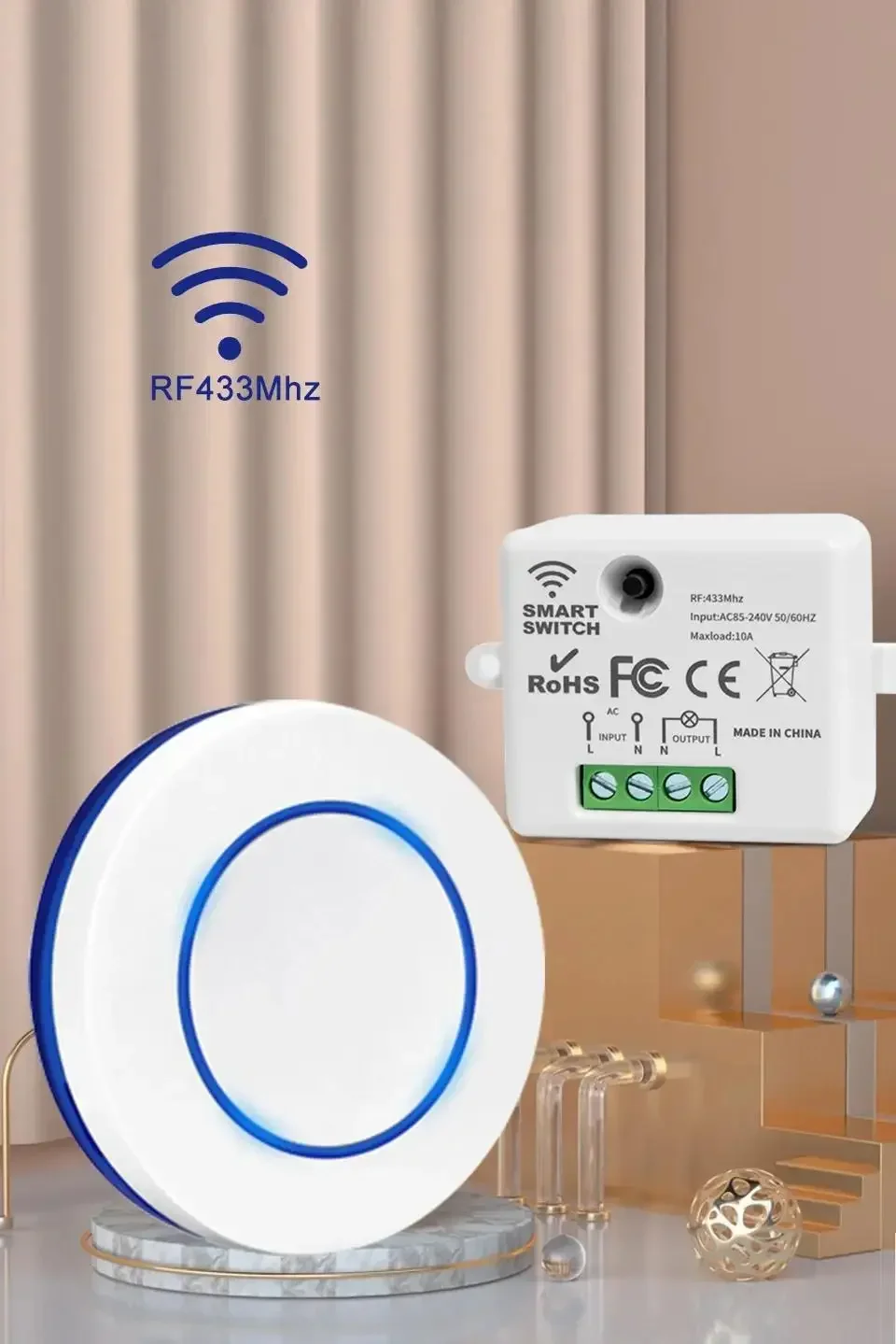 Wireless 433MHz Remote Control Light Switch 10A Relay Receiver 110V 220V Controller Wall Panel Switch