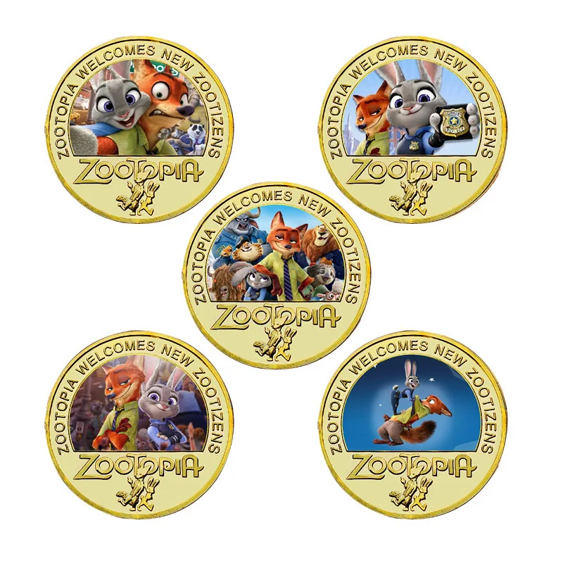 Disney Movie Zootopia gold plated coin Anime cartoon golden badge manga figure tickets pin for desk decoration toys
