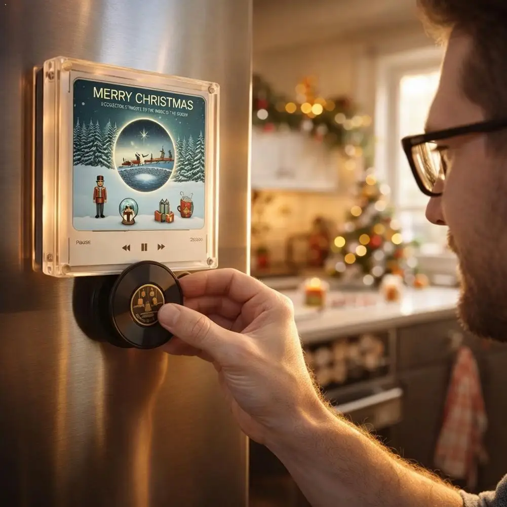 Music Refrigerator Magnets With NFC Records Player Set Include 9 Programmable Retro Vinyl Records Refrigerator Magnet Decoration
