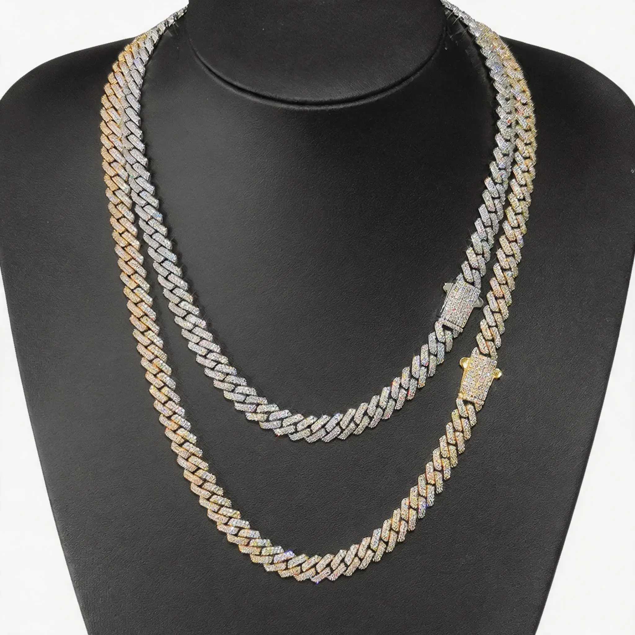 

8mm Hip Hop Cuban Link Chain 2 Row Iced Out CZ Pendant Necklace Men Women Silver Gold