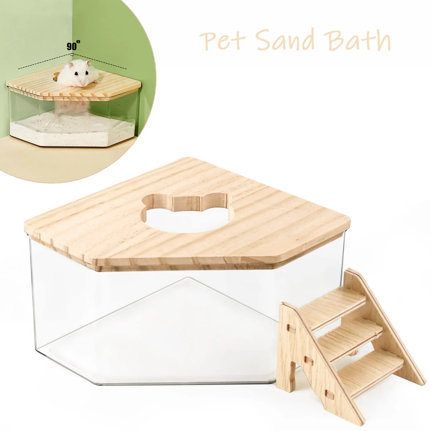 Hamster Grit Bath with Wooden Lid Dust Bath Acrylic Gerbil Bathing Tub Gerbil Bathing Accessories Grit Bathing Tub for Hamsters