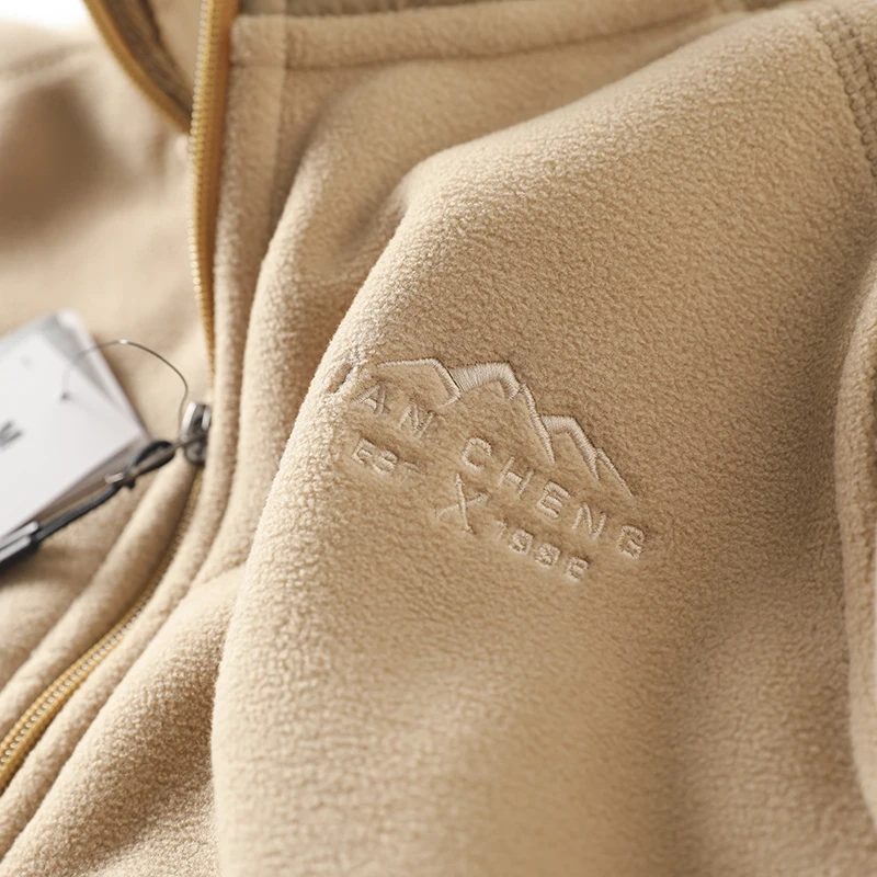 

Men's Autumn Winter Fce Lined Thiened Lamb Fur Embroidered Warm Color Blo Stand Collar Casual Jaet Coat