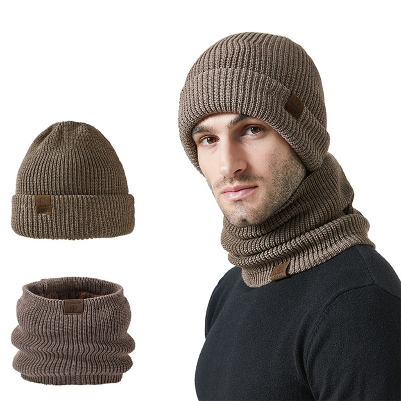 MXMB Gestrickte Wintermütze für Damen und Herren mit Fleecefutter, Halsmanschette für den Sport