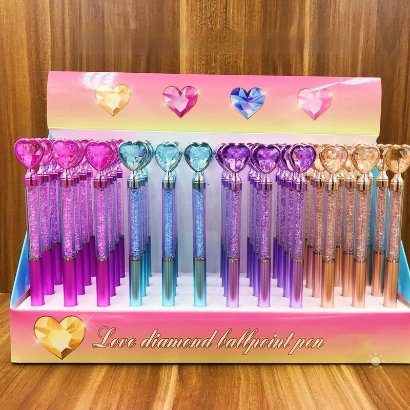 48pcs Rotary Type Crystal Diamond Ball Pen Students Writing Gel Pen Office Signature Pen Stationery School Supplies Wholesale