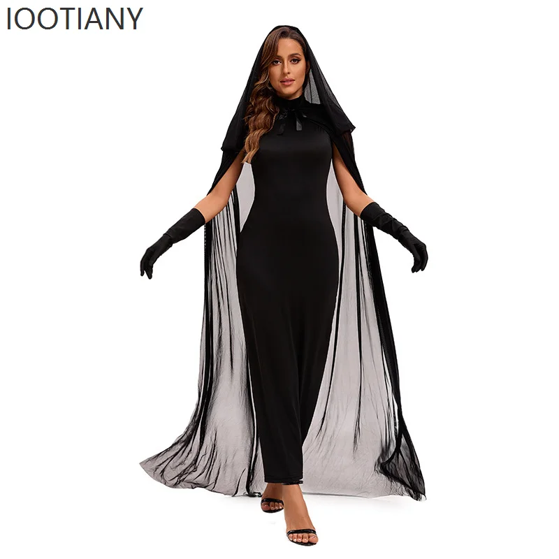 

IOOTIANY Women's Halloween Dress Set Vampire Witch Costume with Cape Mesh Cloak Cosplay Masquerade Dance Stage Performance