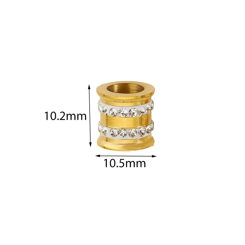 2 Stück Edelstahl-Zirkon-Taillenperlen mit großem Loch, lose Spacer-Perlen für DIY-Armbänder, Halsketten und Schmuckherstellungszubehör – Detail 1