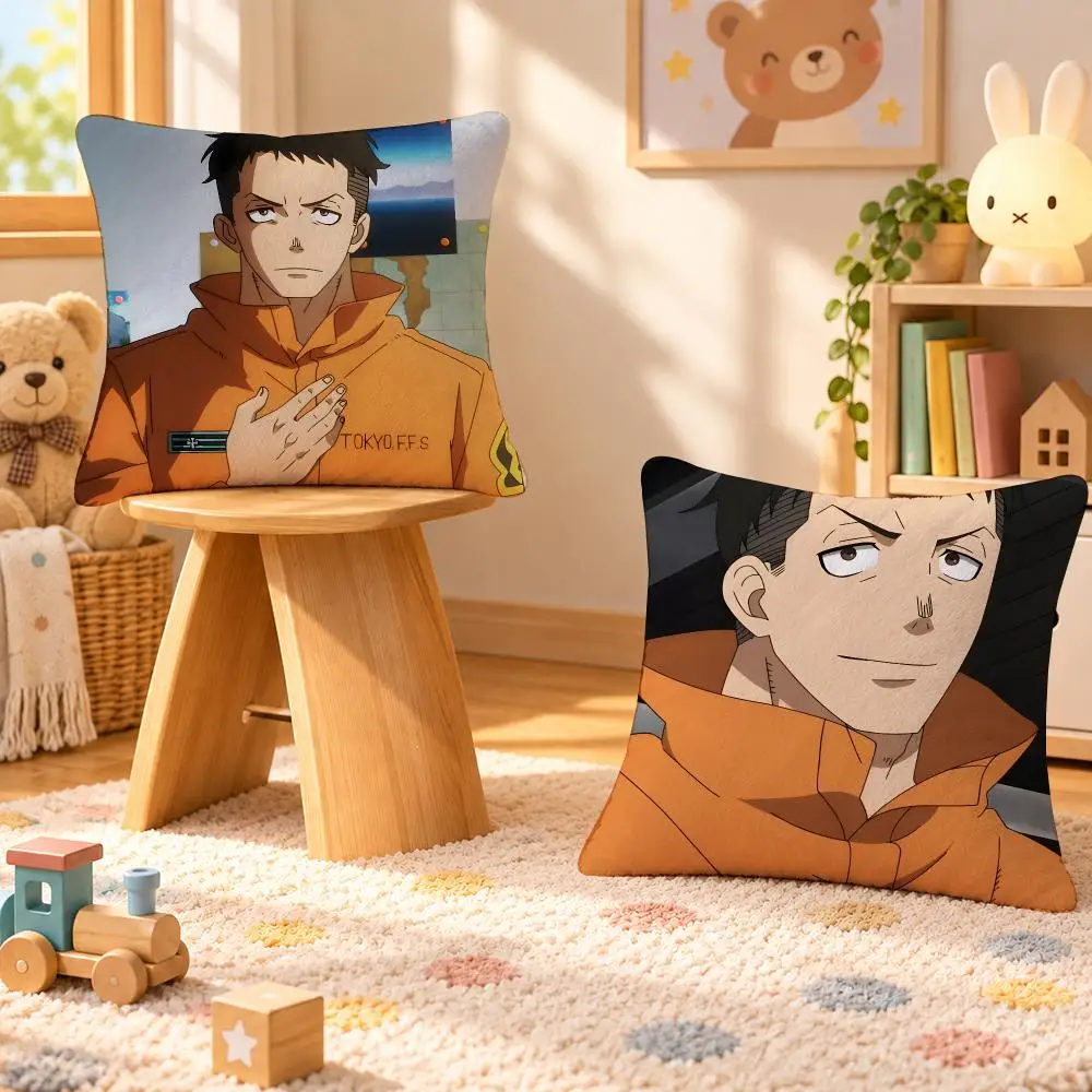 Anime Fire Force Shonen Action Cushion Cover Personalized Soft Plush Pillow Living Room Home Sofa Bedroom Office Car Cushion