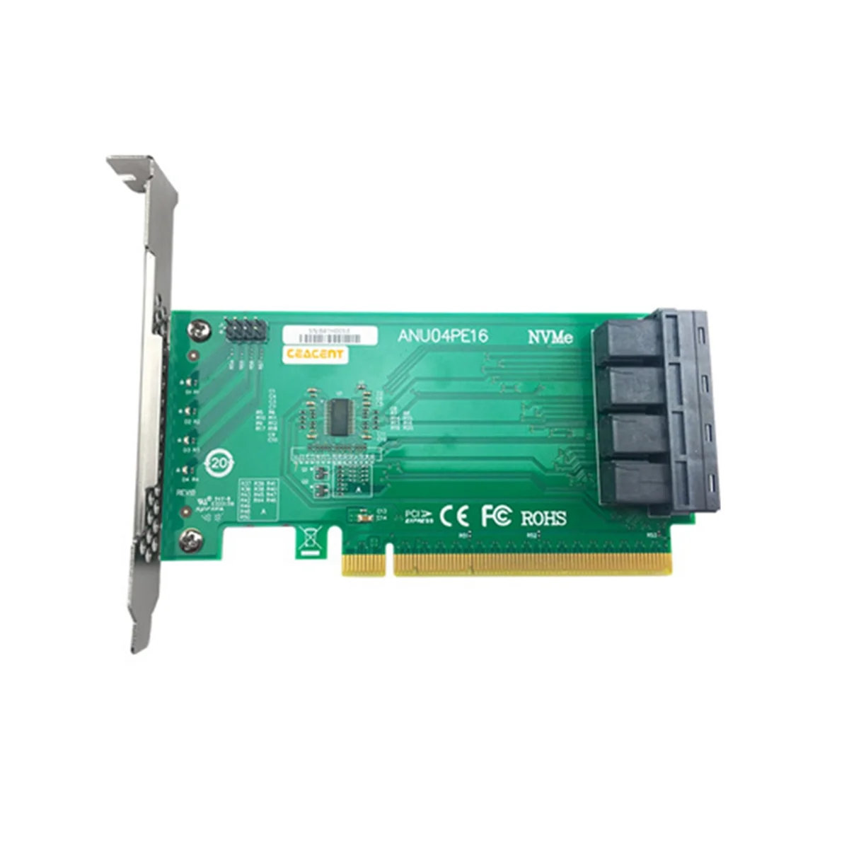 

ANU04PE16 NVMe Controller SFF8643 4 Port PCIe3.0 X16 SSD Exp Riser (Not with Cables, Not Support LSI 8643X2 to 8639X2 )