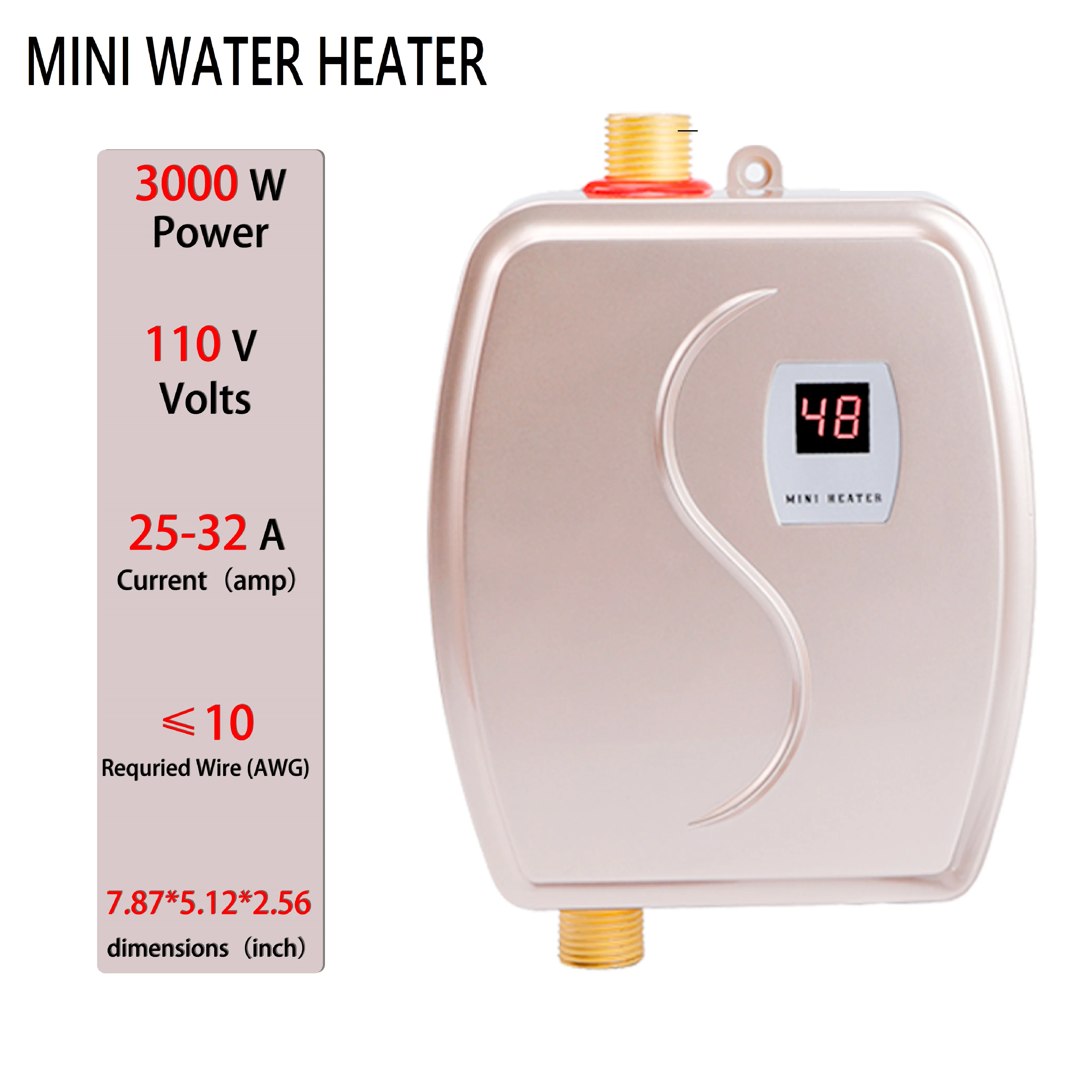 Mini Instant Electric Water Heater 3000W Electric Tankless Water Kitchen Hot Water Fast Heating EU/US Plug