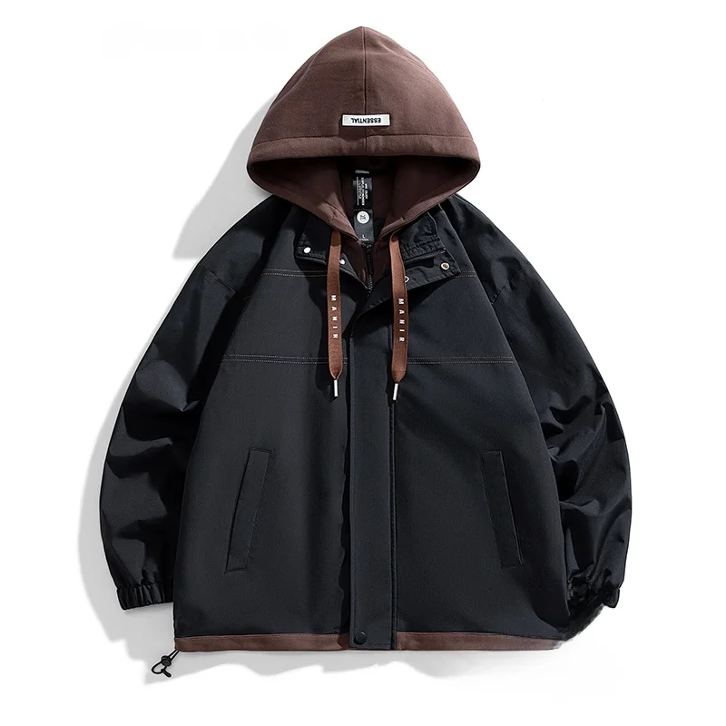 

Casual American Design ort Jaet Men's Spring Autumn Loose Fit Contrast Color Hooded Jaet Top for Youth Daily Commute