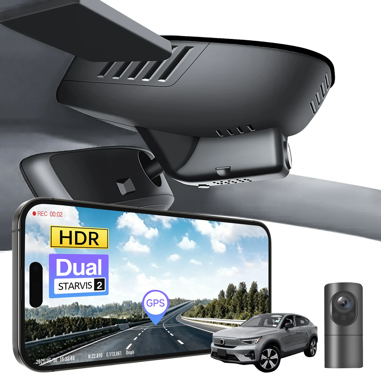 Mangoal STARVIS 2 Sensor Dash Cam 4K For Volvo C40 Dash Car Camera 2022-2024 GPS WiFi & APP 5GHz Plug and Play DashCam