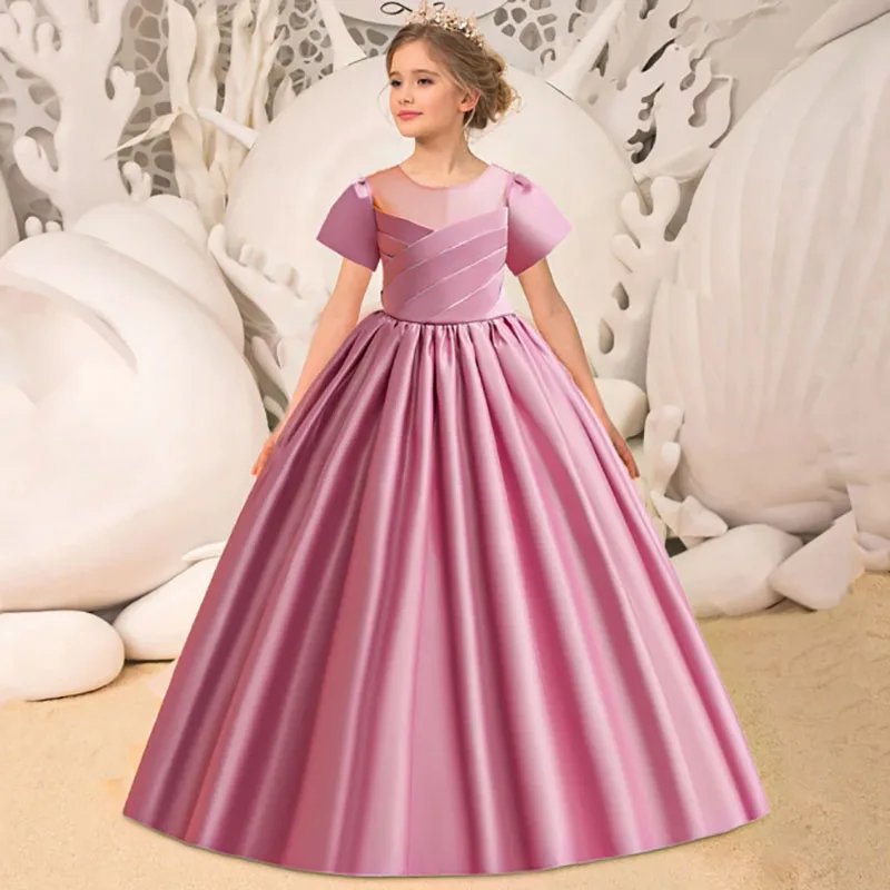 

Party Dresses For Girls Satin Bow Dress For Girls Wedding Evening Prom Dresses Girls' Summer Clothes Elegant Princess Bridesmaid