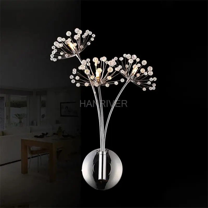 Nordic Dandelion Wall Lamps Bathroom Bedroom Bedside Lamp Living Room Decoration Creative Crystal Flower Led Wall Light Fixtures