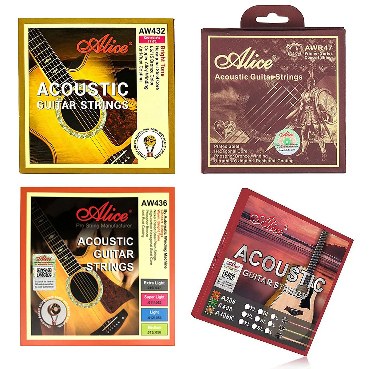 Alice AWR47 SL / AW432 SL / AW436 SL / A408K SL Acoustic Strings - 011-052, Steel Core, Hexagonal, 6pcs/Set, Guitar Accessories