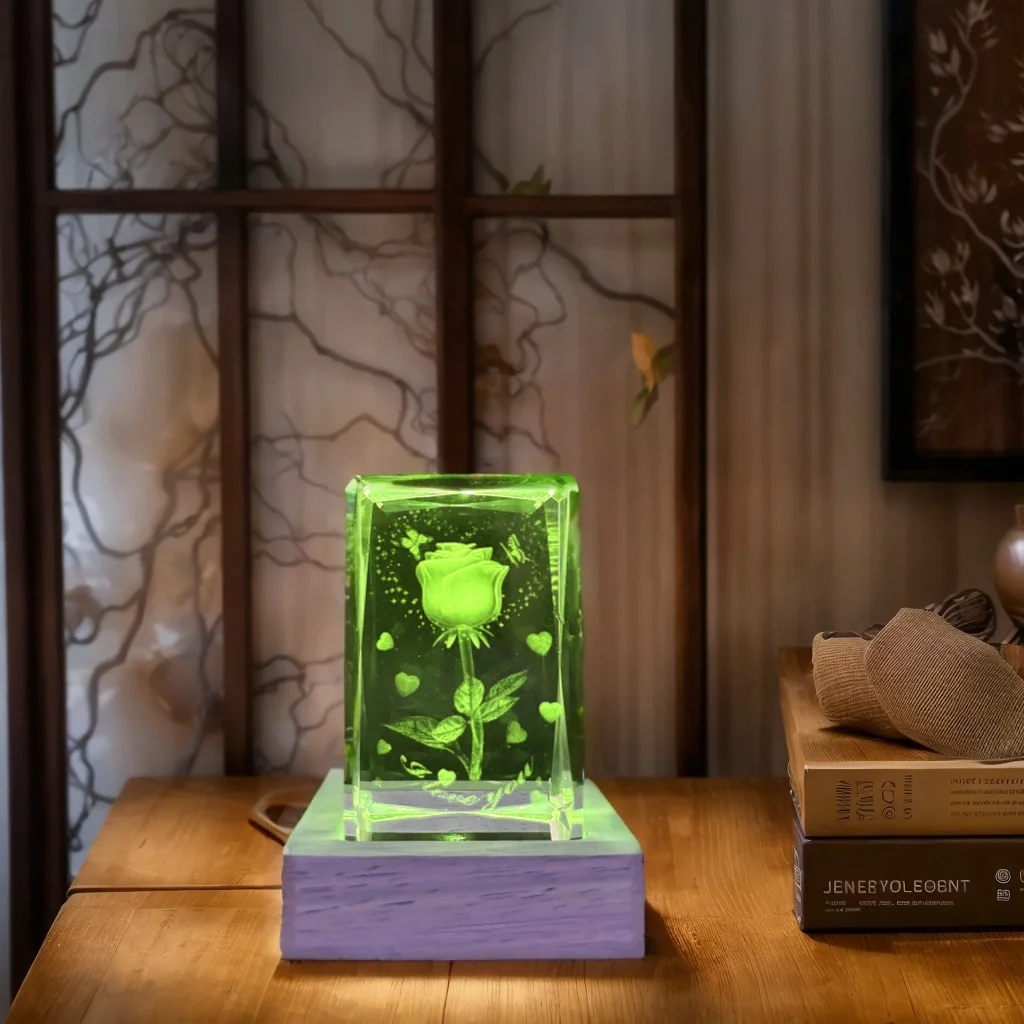 1 unidade ‌   Butterfly dance Rose presente de feriado de cristal, enfeites decorativos, com base USB, é um presente de feriado elegante. Para parentes,