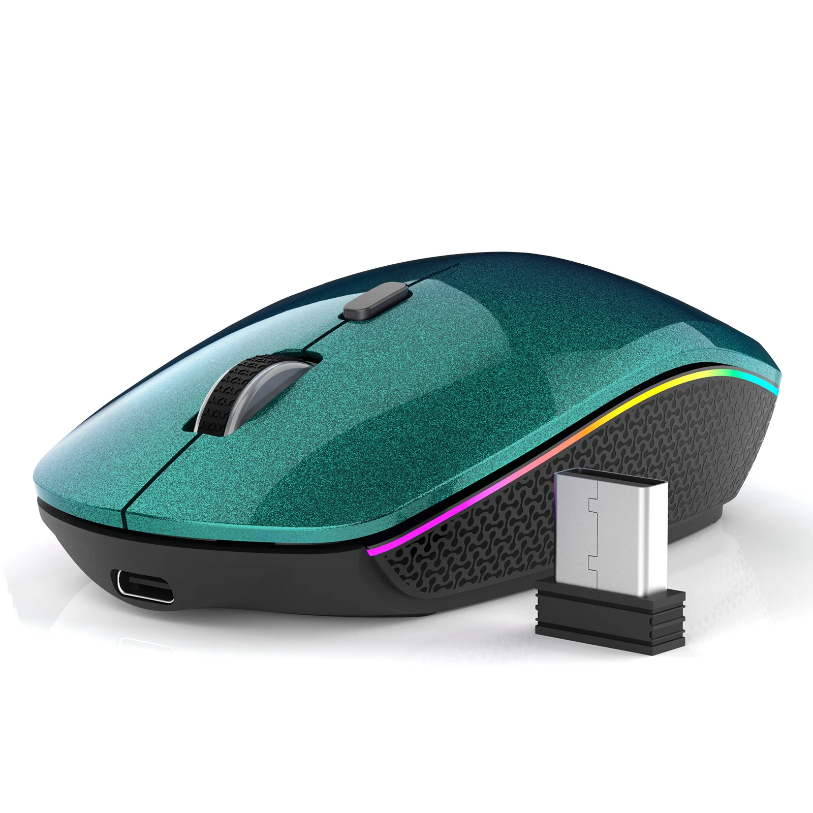 Portable 2.4G/Bluetooth Wireless Mouse Large Battery Ergonomic Silent Dual-Mode RGB Backlight Adjustable DPI 1600 For Home Offic