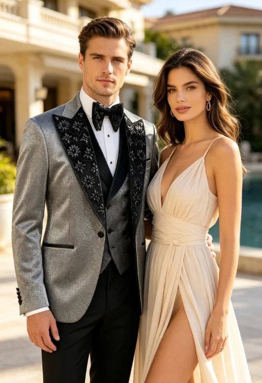 Luxuly Crystal Embroidered Male Prom Blazers Customized Slim Fit Sparkly Groom Wedding Tuxedos 3 Pieces Sets Party Costume Homme
