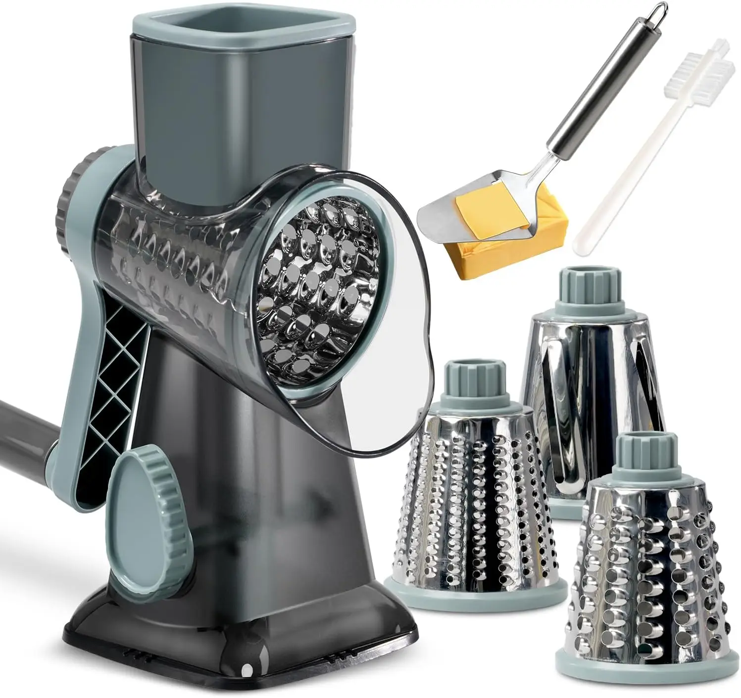 

Rotary Cheese Grater with Handle 3 Changeable Blades for Cheese Potato Vegetable Cheese Shredder Slicer Grater for Kitchen