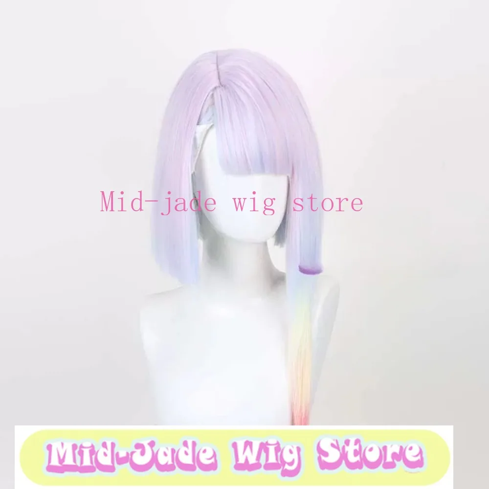 Lucy Rebecca Cosplay Wig Short Gradient Hair Natural Texture Synthetic Fiber Hairpiece for Studio Photography