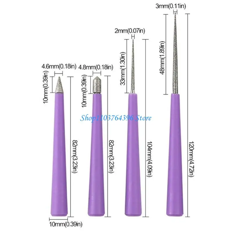 أداة تكبير ثقب الخرز خفيفة الوزن مكونة من 4 قطع من الماس ذات الرؤوس الماسية للاستخدام بنفسك