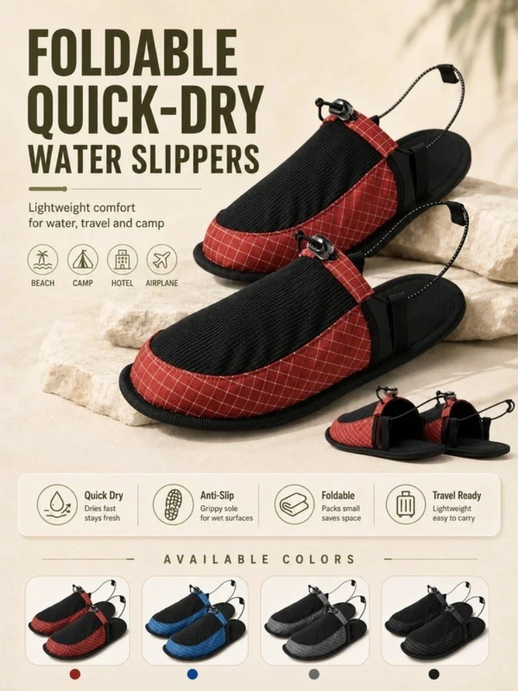 Faltbare, schnelltrocknende Wasserschuhe, rutschfeste Barfuß-Watsschuhe, leichte Reise-, Strand-, Camping-, Hotel-, tragbare Outdoor-Sandalen – Detail 2
