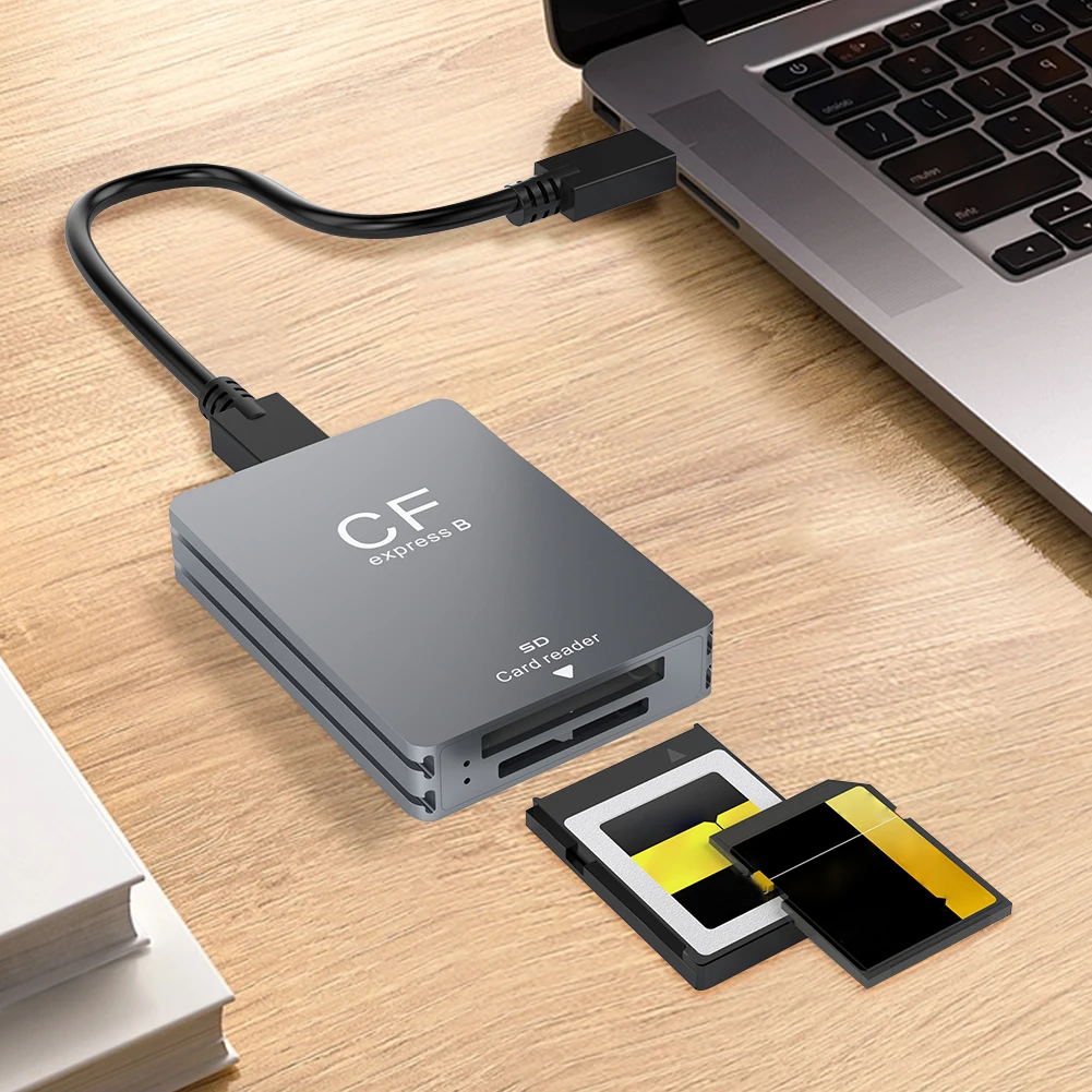 

2 in 1 CFexpress Type B&SD Card Reader Portable CF Express Reader USB 3.2 10Gbps Dual-Slot with USB C To USB C/A Cable for SLR
