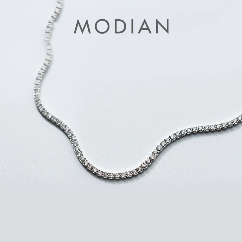 Modian Genuien 925 Sterling Silver olśniewający przezroczysty CZ Choker naszyjnik dla kobiet prezent regulowany łańcuszek pudełkowy oryginalna piękna biżuteria